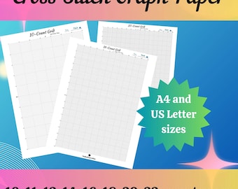 Carta millimetrata stampabile per punto croce, conteggi telai 10, 11, 12, 14, 16, 18, 20, 22 - Formato A4 e US Letter, griglia stampabile, download immediato in PDF