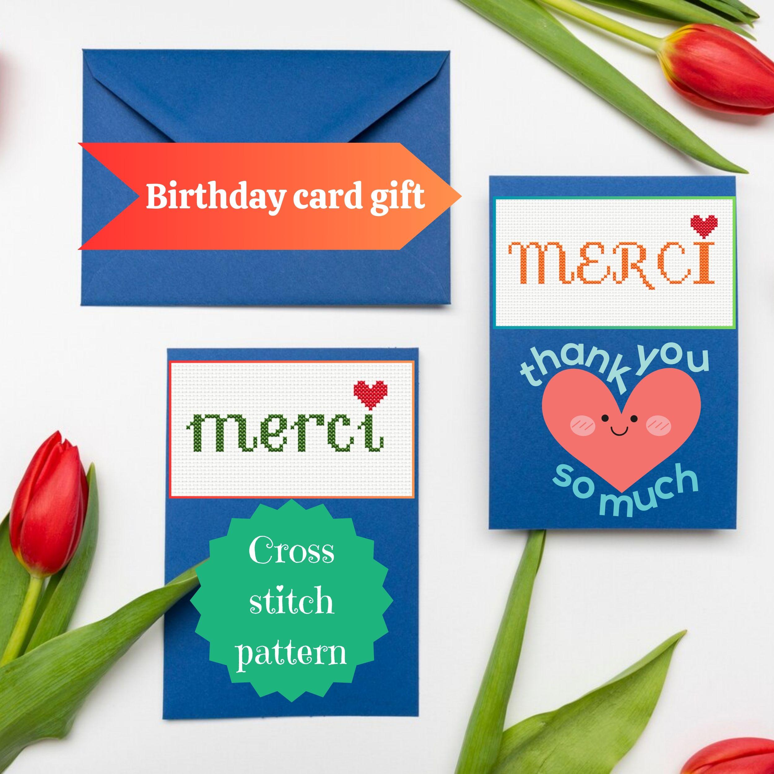 Merci Pattern Merci Cross Stitch Pattern Thank You Card Cross Stitch Pattern 3 ...