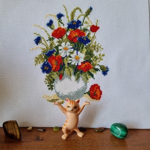 Wildflowers Bouquet Finished Cross Stitch Picture NO Frame Handmade Spring Flowers Bouquet in Vase Embroidery Completed Artwork Home Decor