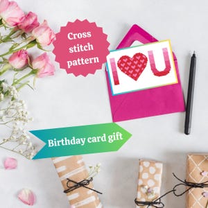 I Love You Kruissteekpatroon Valentijnsdagcadeau Trouwkaart Borduren Liefde en hart Kruissteekpatroon Eenvoudig hart Decor Ornament PDF