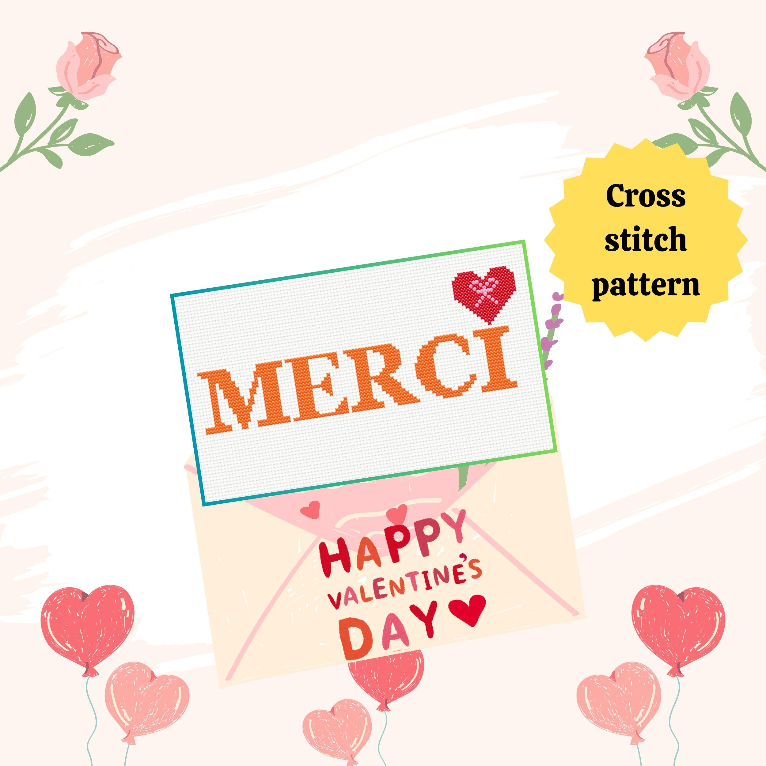 Merci Pattern Merci Cross Stitch Pattern Thank You Card Cross Stitch Pattern 3 ...
