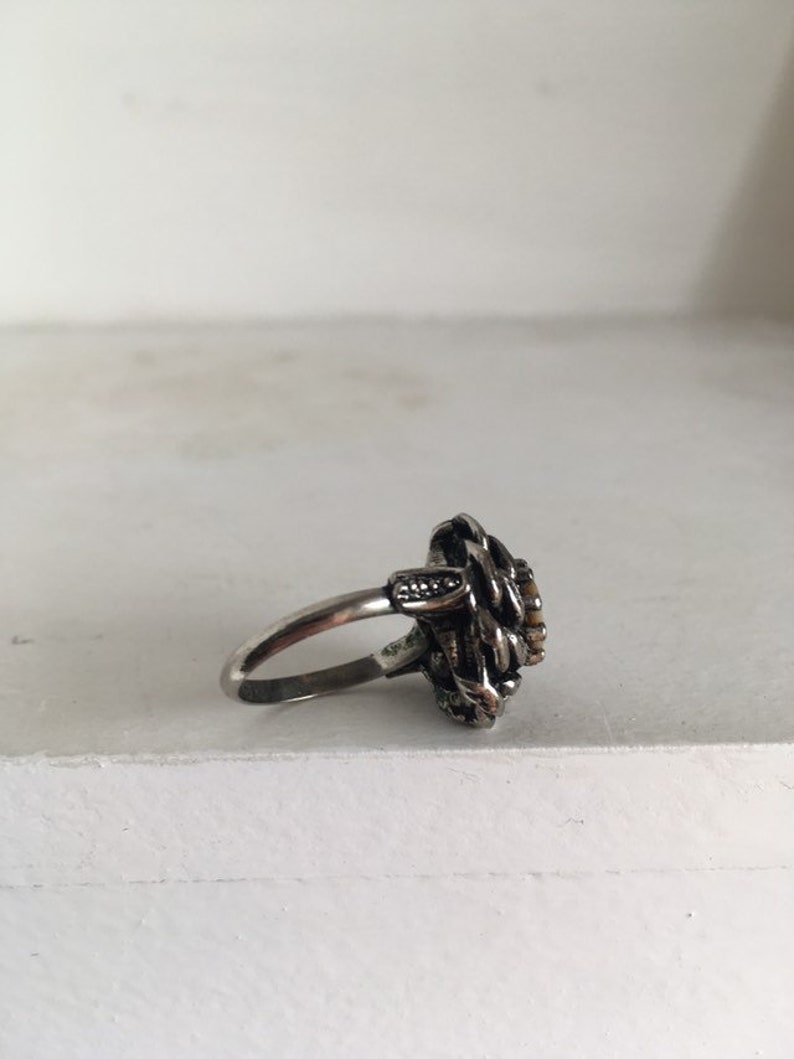Sale Rare British made vintage ring 1970s abalone shell adjustable ornate women men teens hipster urban indie