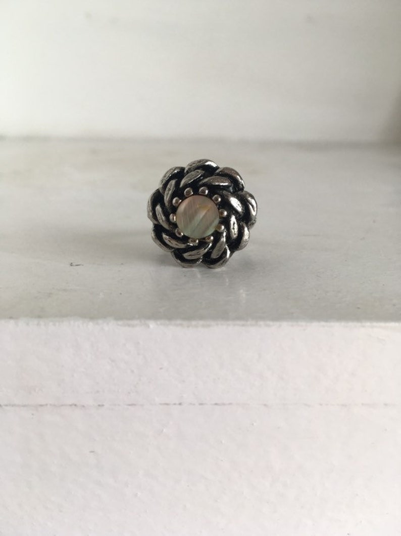 Sale Rare British made vintage ring 1970s abalone shell adjustable ornate women men teens hipster urban indie