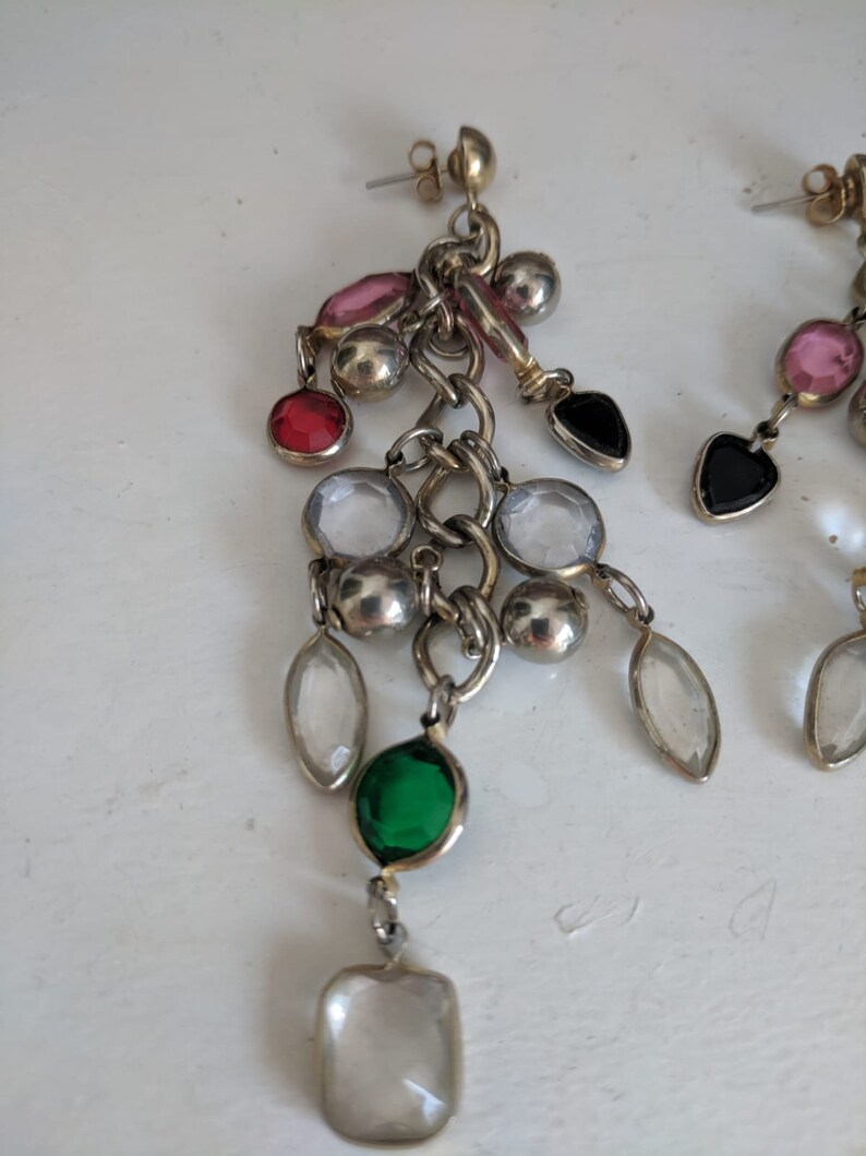 Amazing Rare 90s super long dangle earrings gold toned multi coloured earrings multi colour club kid raver urban hipster