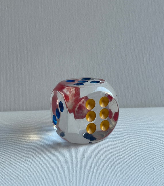Antique solid Lucite Dice old plastic mid century home decor statement collectible colourful numbers avant garde rockabilly mod unusual rare