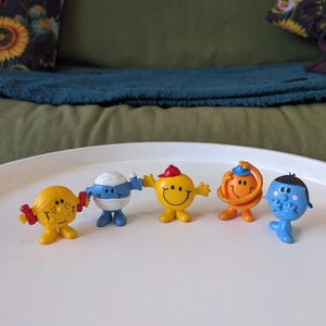 Vintage Mr Men small toys figures Arbys toys 1971 Little Miss Sunshine Mr Bounce Mr shy small collectable toys rare set of Mr men toys