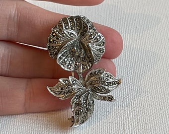 Vintage Marcasite flower brooch rare collectible exquisite Hollywood glam pin up burlesque rockabilly bohemian chic costume jewellery