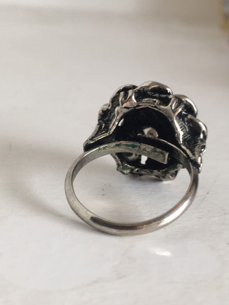 Sale Rare British made vintage ring 1970s abalone shell adjustable ornate women men teens hipster urban indie
