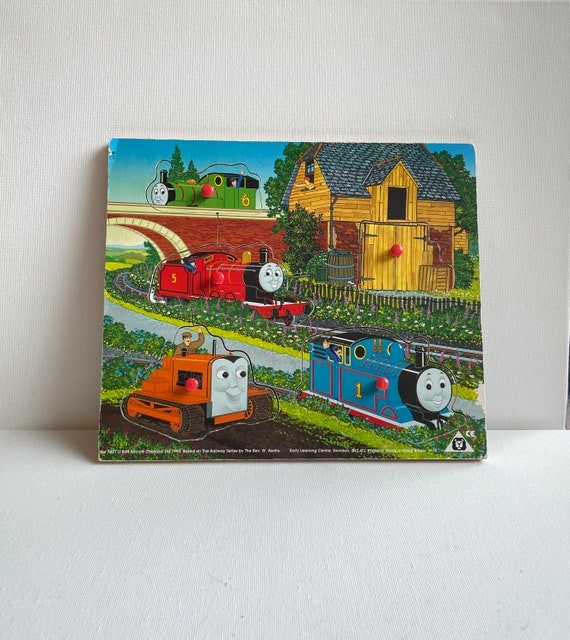 SALE Vintage 1990 Thomas the Tank Engine Pull up Puzzle Educational Super  Rare Toy Made in Great Britain Britt Allcroft LTD Collectible 