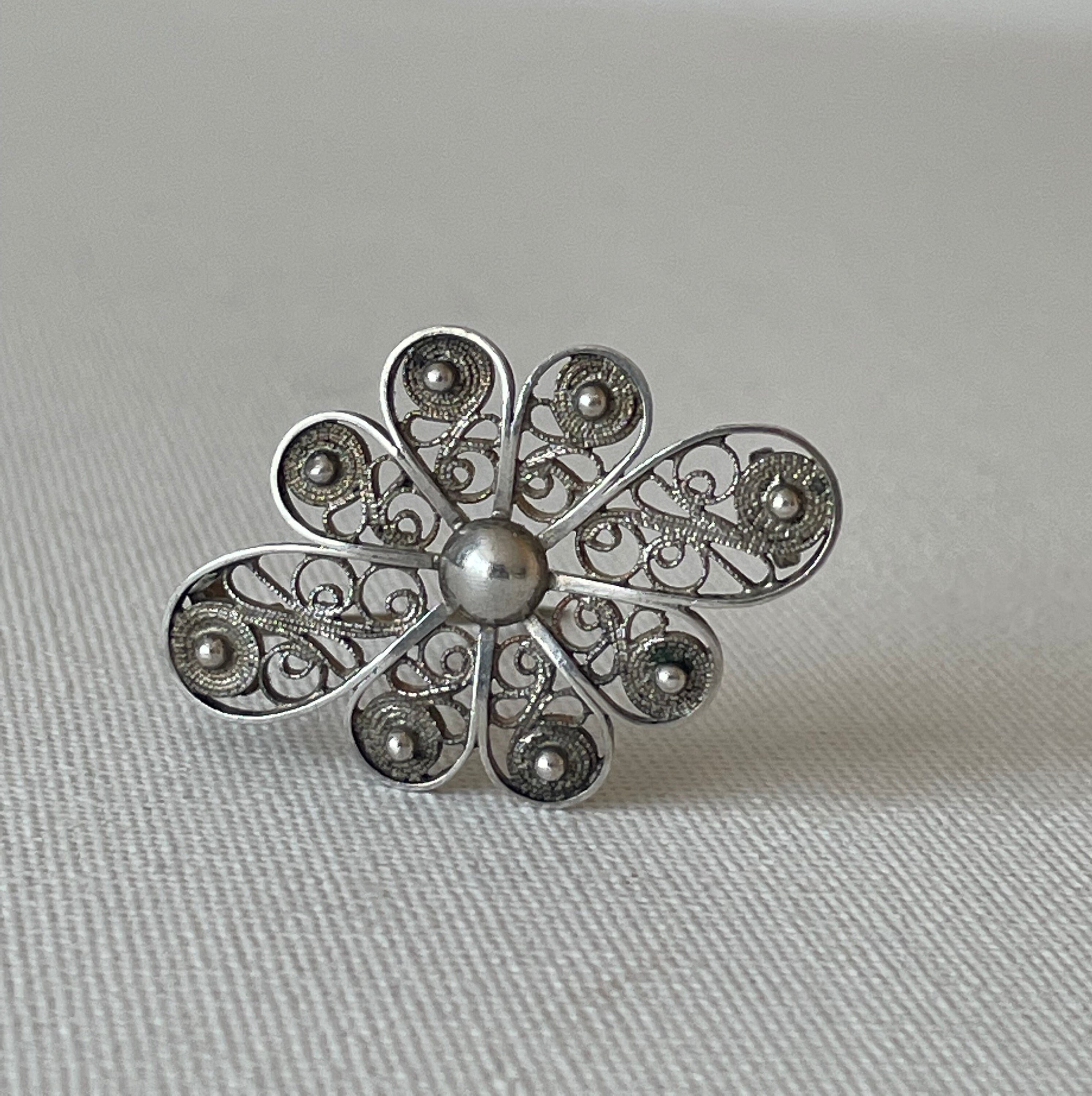 SALE Antique JBJ Brooch Sterling Silver Stamped Unusual Closure