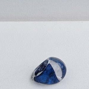 SALE Vintage Amazing Ring Old plastic lucite sparkly blue enamel chunky domed cocktail ring mod glam disco haute couture statement