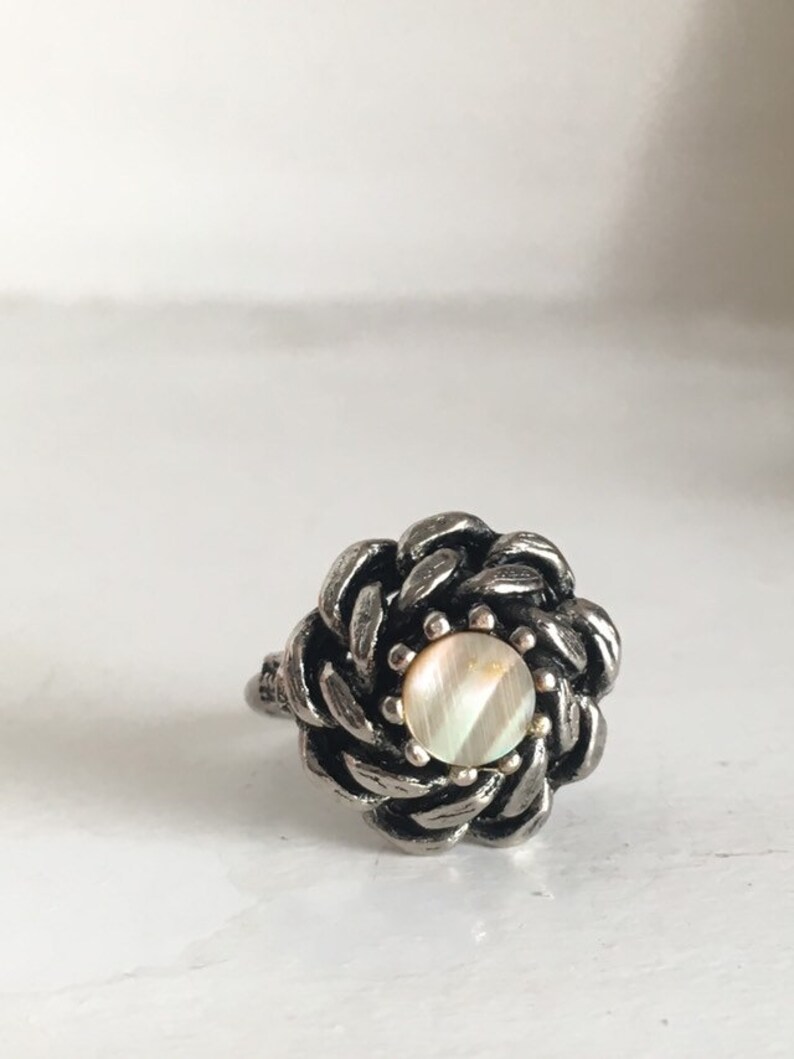 Sale Rare British made vintage ring 1970s abalone shell adjustable ornate women men teens hipster urban indie