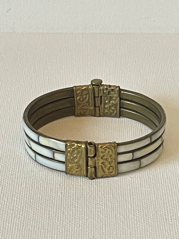 SALE Vintage brass and mother of pearl bracelet f… - image 1