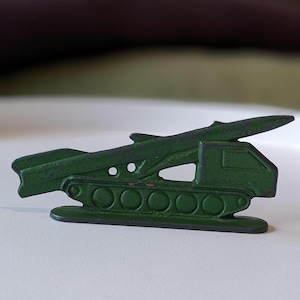 Antique Solid metal toy war time toy lead toy for display only missile transporter mid century plus war vehicle collectable item rare gift