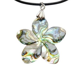 Abalone Plumeria Leather Necklace