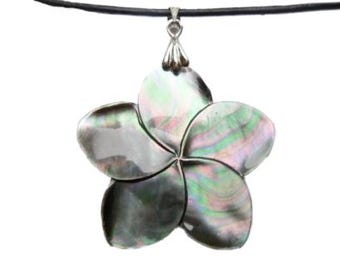 Mother of Pearl Plumeria Leather Necklace