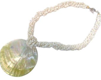 White Mongo Shell Necklace w/ Yellow MOP Pendant