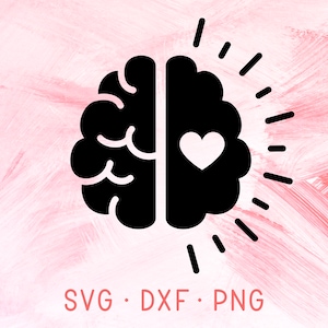 クリカット用クリエイティブマインド・ブレインパワーSVG DXF PNGファイル、人間の脳の解剖学、脳と心臓のTシャツデザイン、創造性を表現するクリップアート
