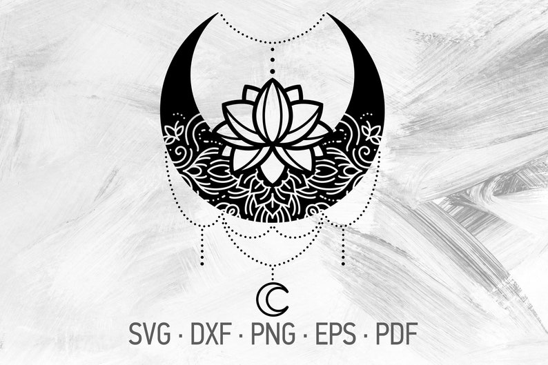 Download Clip Art Art Collectibles Lotus Flower Yoga Meditation Symbol Lotus Moon Mandala Svg Cricut Cut Files Svg Dxf Png Eps Pdf Crescent Moon With Hangings Shirt