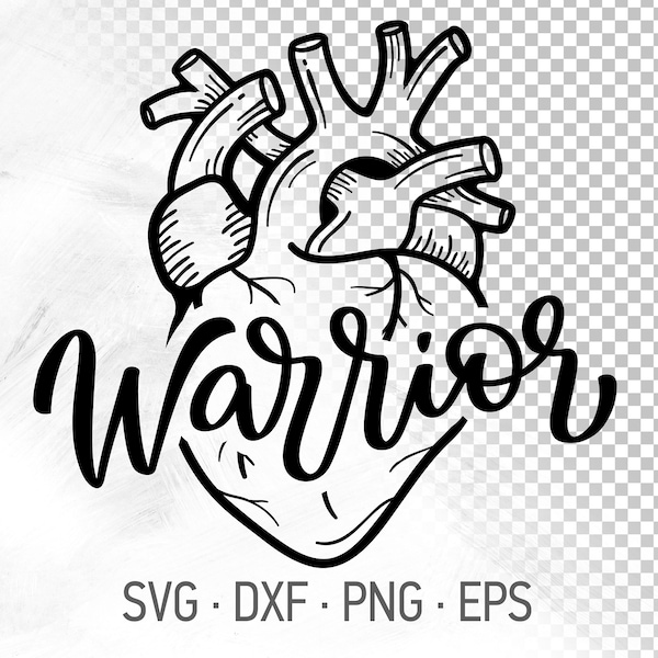 Heart Warrior SVG Files For Cricut, CHD Awareness SVG, Moden Lettering Warrior On Anatomical Heart Design [svg dxf png eps]