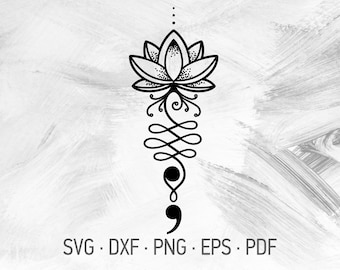 Lotus Semicolon SVG Cricut Cut Files, Unalome Lotus Flower & Semi Colon Depression Suicide Awareness Prevention Symbol [svg dxf png eps pdf]