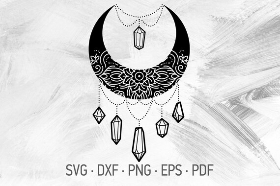 Download Art Collectibles Clip Art Healing Crystals Diamonds Tattoo Symbol Crescent Moon Lotus Design Crystal Moon Mandala Svg Cricut Cut Files Svg Dxf Png Eps Pdf