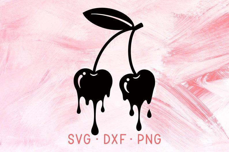 Dripping Cherry Tattoo Design Sweet Fruit Lover Shirt Design Clipart Black And White Cherries SVG DXF PNG Cut Files