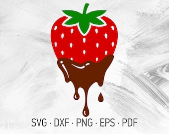 Strawberry SVG File For Cricut, Colorful Dripping Chocolate Strawberry Shirt Design, Melting / Bleeding Juicy Berry [svg dxf png epd pdf]