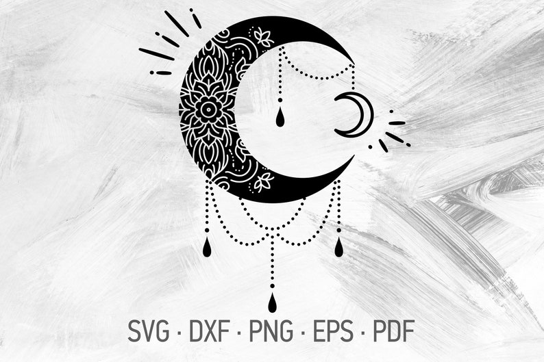Download Svg Dxf Png Eps Pdf Buddhist Tattoo Symbol Crystal Moon Mandala Svg Cricut Cut Files Crescent Moon Lotus Flower Design With Sparkles Clip Art Art Collectibles