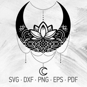 Download Art Collectibles Clip Art Healing Crystals Diamonds Tattoo Symbol Crescent Moon Lotus Design Crystal Moon Mandala Svg Cricut Cut Files Svg Dxf Png Eps Pdf