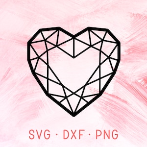 Cristal SVG DXF PNG, clipart de coração de diamante, arquivo de corte de gema de joia, logotipo de diamante em forma de coração, arquivos Svg de pedra de gema de chakra de cura para Cricut