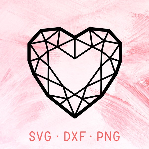 Crystal SVG DXF PNG, Diamond Heart Clipart, Jewel Gem Cutting File, Heart Shape Diamond Logo, Healing Chakra Gem Stone Svg Files For Cricut