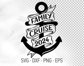 Family Cruise SVG, Family Trip Lettering Banner on Anchor, Vacation Design File 2024 [svg dxf png eps]