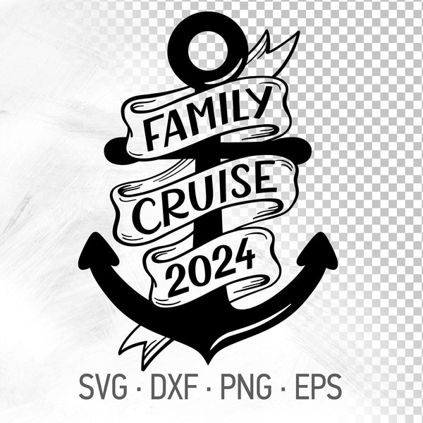 Croisière en famille SVG, bannière de lettrage de voyage en famille sur l'ancre, fichier de conception de vacances 2024 [svg dxf png eps]