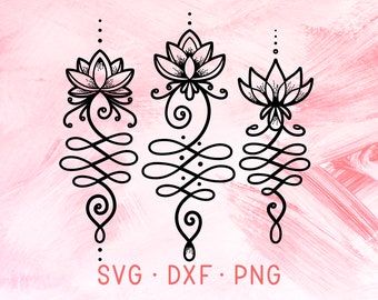 Unalome Lotus Flower SVG DXF PNG Cricut Cut Files, Svg Bundle File For Yoga Matt Logo Design, Sacred Geometry Tattoo Design