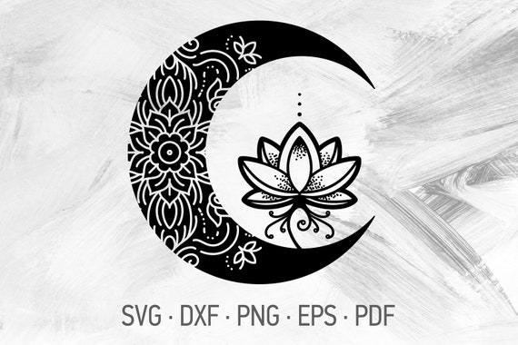 Download Art Collectibles Clip Art Crescent Moon Lotus Blossom Design Lotus Crystal Moon Mandala Svg Cricut Cut Files Yoga Buddhist Symbol Svg Dxf Png Eps Pdf