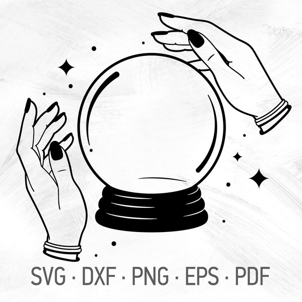 Crystal Ball SVG Cricut Cut Files, Spiritual Stars Boho Design [svg dxf png eps pdf]