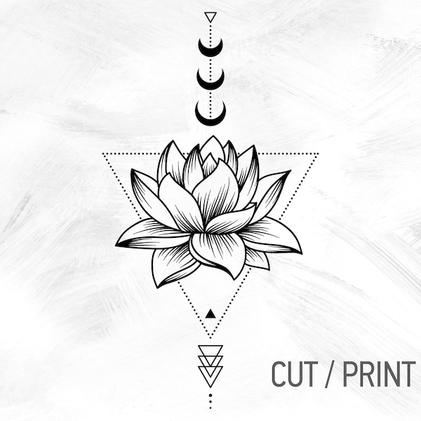 Géométrie sacrée Lotus SVG Cricut Cut Files, Unalome Lotus Tattoo Design, Sternum Tattoo Buddhist Symbol [svg dxf png eps pdf]