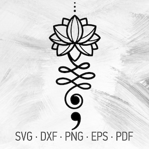Punto e virgola Lotus SVG Cricut Cut Files, Unalome Lotus Depressione Suicide Awareness Prevention Symbol [svg dxf png eps pdf]