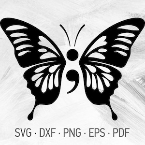 Semicolon Butterfly SVG Cricut Cut Files, Depression & Suicide Prevention And Mental Health Awareness Symbol [svg dxf png eps pdf]