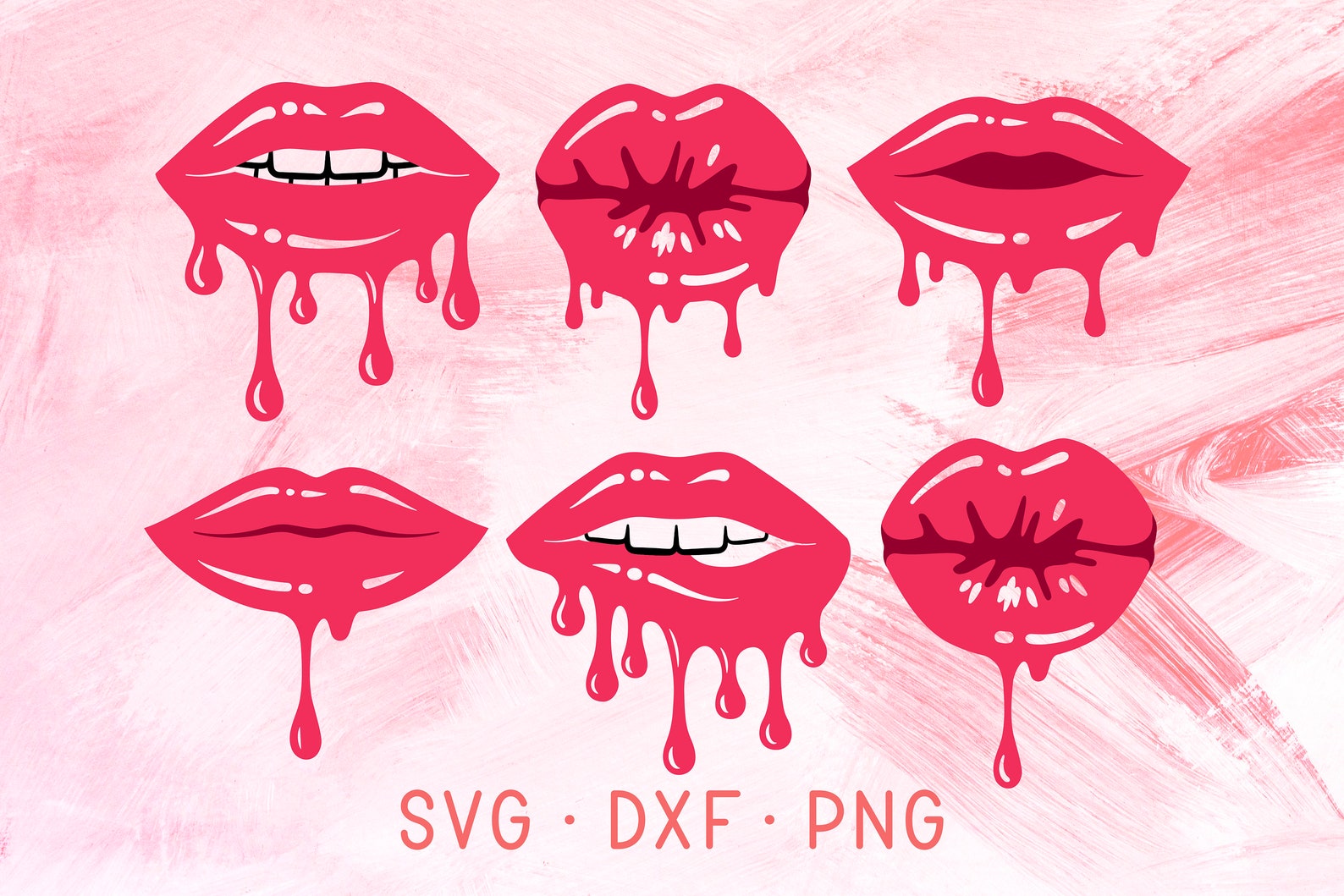 Dripping Lips SVG DXF PNG Silhouette & Cricut Cut Files, Glossy Lipstic...