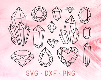 Crystal Decal, Jewel Crystal SVG, Diamond SVG, Gem SVG File, Svg Bundle, Crystal Clipart, Precious Diamond Shapes, Raw Crystal Bundle Svg