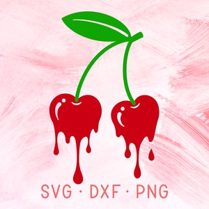 Driping Cherry SVG DXF PNG Cut Files For Cricut, Pop Art Cherries Summer Shirt Design, Kitchen Clipart