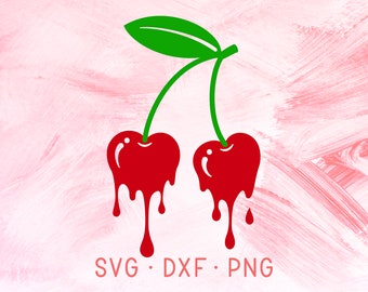 Driping Cherry SVG DXF PNG Cut Files For Cricut, Pop Art Cherries Summer Shirt Design, Kitchen Clipart