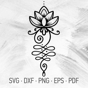 Unalome Lotus SVG Cricut Cut Files, Lotus Flower Mandala Shirt Design, Yoga o simbolo buddista [svg dxf png eps pdf]