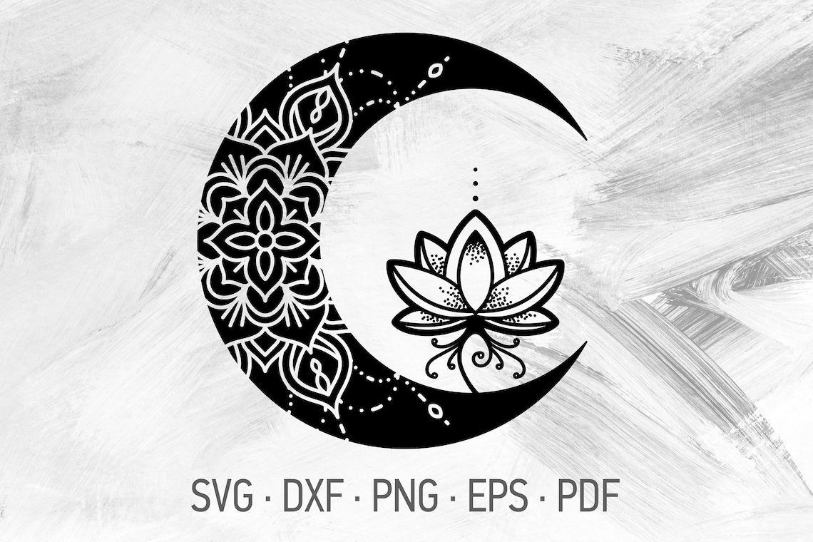 Lotus Flower In Crescent Moon SVG Cricut Cut Files Moon Lotus Etsy