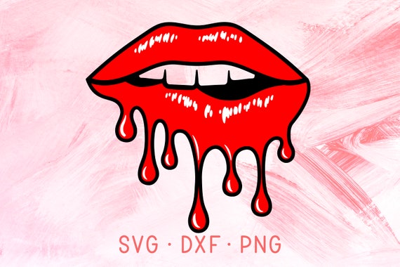 Red Dripping Lips SVG DXF PNG Cut Files For Cricut, Glossy Lipstick Print, ...