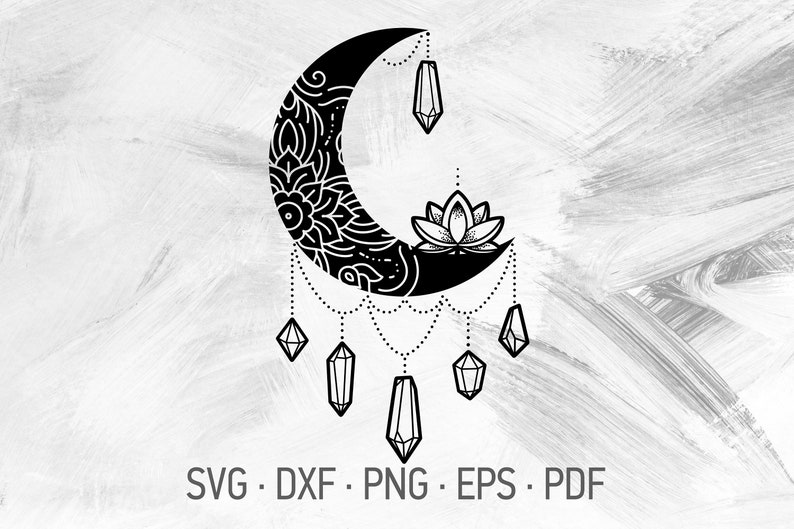 Download Svg Dxf Png Eps Pdf Spiritual Healing Crystal Hangings Symbol Lotus Flower In Crescent Moon Lotus Moon Mandala Svg Cricut Cut Files Clip Art Art Collectibles