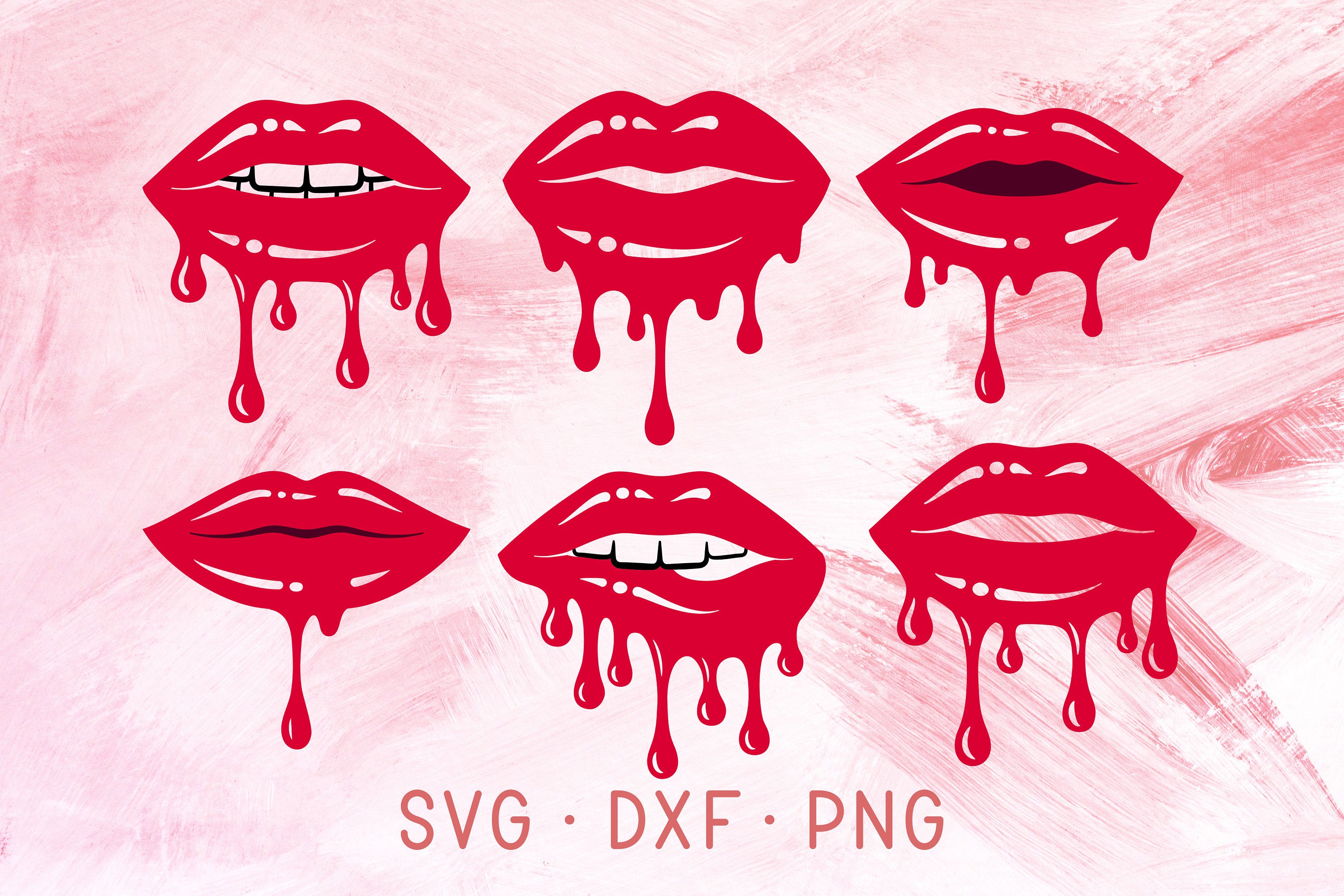 Dripping Lips SVG DXF PNG Cricut Cut Files, Red Glossy Lip Clipart, Kissing...