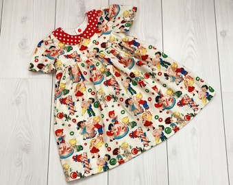 vestito da bambina con colletto, vestito per bambini e neonati, vestito a maniche corte, stampa di caramelle retrò, vestiti funky per bambine